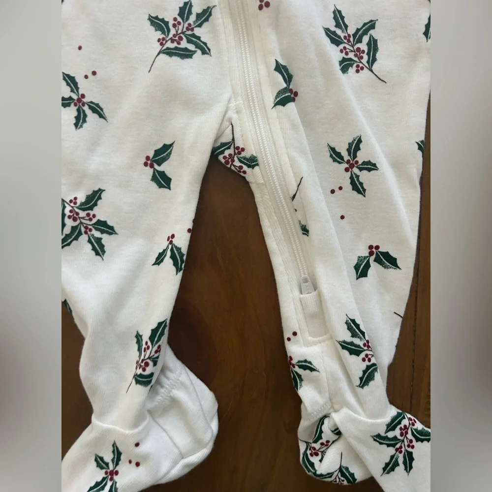 NWT Christmas Petit Lem Holly Print Baby One Piece